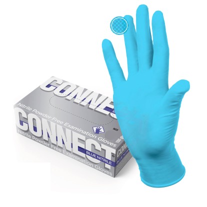 Перчатки CONNECT blue nitrile (L) - нитриловые, текстурированные (100пар), TOP GLOVE / Малайзия